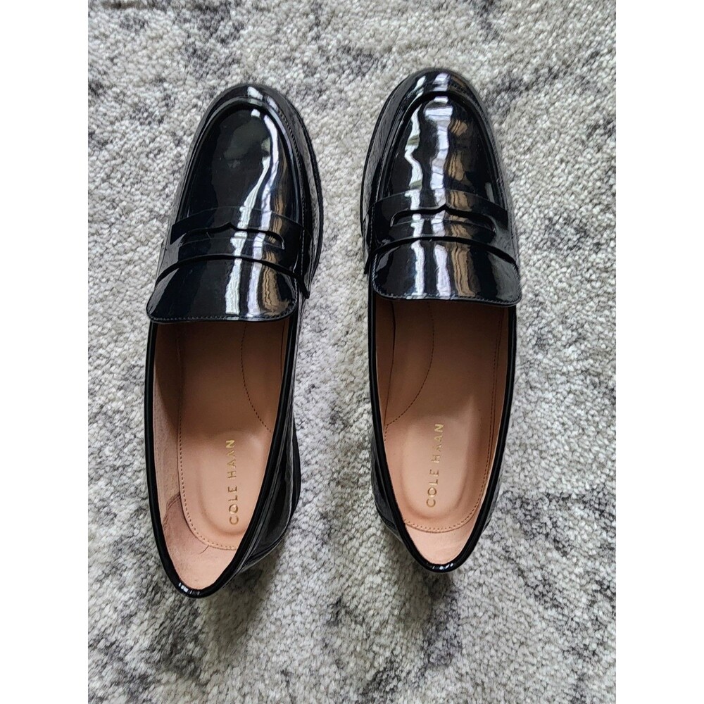 New Womens Cole Haan Black Patent Haverhill Penny Loafers Shoes Size 6.5 B - Picture 5 of 8